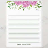 Pages de recette aquarelle florale d'hydrangeas ro (Dos)