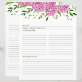 Pages de recette aquarelle florale d'hydrangeas ro (Devant / Derrière)