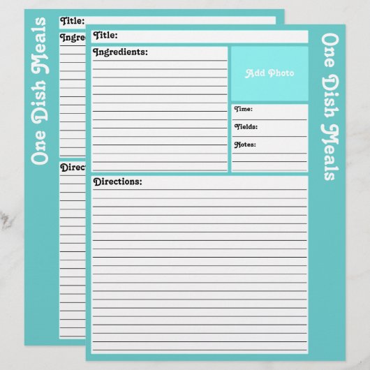 Pages de recette de lin (Aqua clair) (Devant / Derrière)