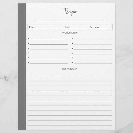 Pages de recette en gris au format lettre (Devant)