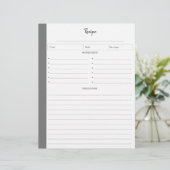 Pages de recette en gris au format lettre (Debout devant)