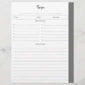 Pages de recette en gris au format lettre (Dos)