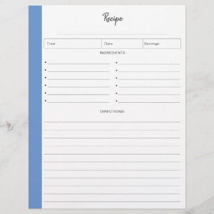 Pages de recette liées au format lettre bleue