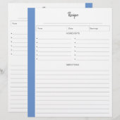 Pages de recette liées au format lettre bleue (Devant / Derrière)