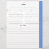 Pages de recette liées au format lettre bleue (Dos)