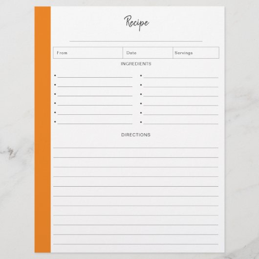 Pages de recette liées au format lettre orange (Devant)