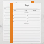 Pages de recette liées au format lettre orange (Devant / Derrière)