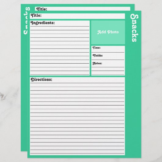 Pages de recette liées (Turquoise clair) (Devant / Derrière)