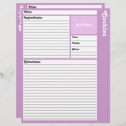 Pages de recette liées (violet clair) (Devant / Derrière)