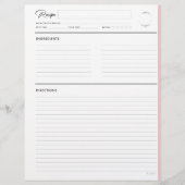 Pages de recette lin moderne au format lettre blan (Devant)