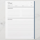 Pages de recette lin moderne en format lettre de m (Devant)