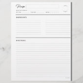 Pages de recette lin moderne en format lettre gris (Devant)