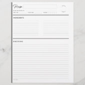 Pages de recette lin moderne en format lettre gris (Dos)