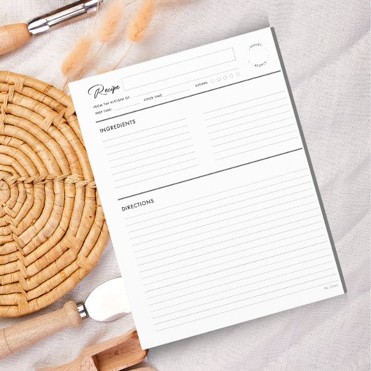 Pages de recette lin moderne en format lettre gris