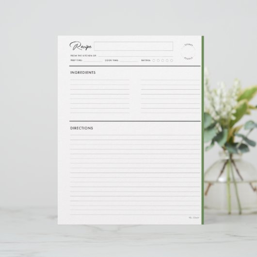 Pages de recette lin Moderne en format lettre vert (Debout devant)