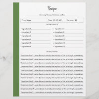 Pages de recette lin vert en format lettre remplis