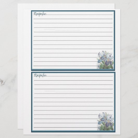 Pages de recette pour le Classeur de recette (Devant / Derrière)