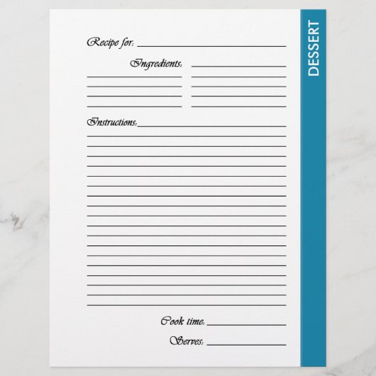 Pages de recette recto recto bleu DESSERT (Devant)