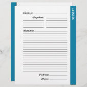 Pages de recette recto recto bleu DESSERT (Devant / Derrière)