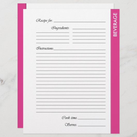 Pages de recette recto recto-verso Pink BEVERAGE (Devant / Derrière)