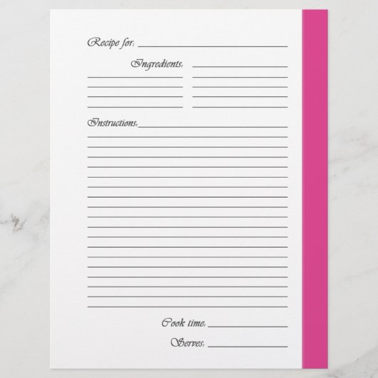 Pages de recette recto-verso rose (Devant)