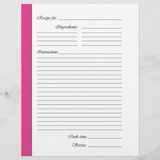 Pages de recette recto-verso rose (Dos)