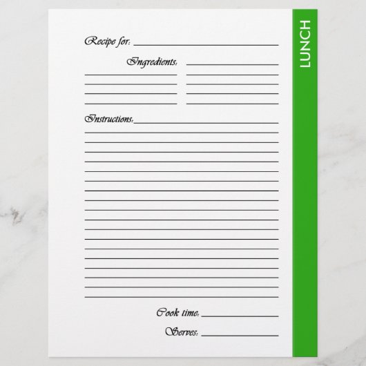 Pages de recette recto vertes LUNCH (Devant)