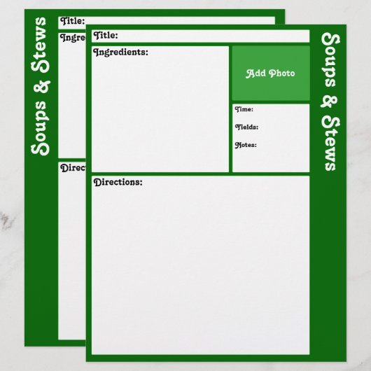 Pages de recette (Vert foncé) (Devant / Derrière)
