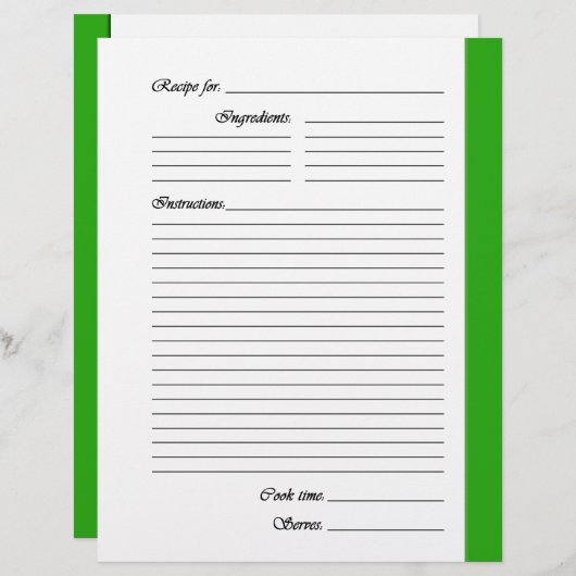 Pages de recette vertes recto-verso (Devant / Derrière)