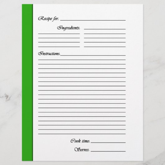 Pages de recette vertes recto-verso (Dos)