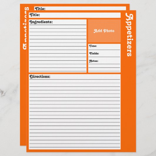 Pages de recettes liées (orange) (Devant / Derrière)