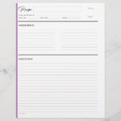 Pages de recettes lignées modernes au format lettr (Dos)