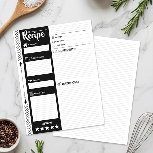 Pages de recettes modernes lignées (format lettre)
