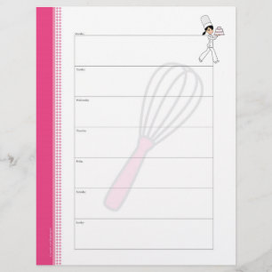 Pages du planificateur de repas du chef hebdomadai