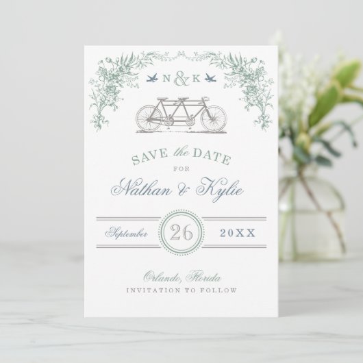 Pagina en blauwe  fiets Opslaan Datum Save The Date (Staand voorkant)