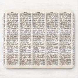 Pagina met woordenlijsten van boeken muismat