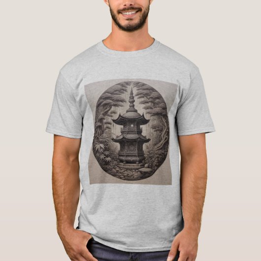 Pagoda Asiática en Bosque Tropical en Ilustración T-shirt (Voorkant)