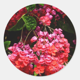 Pagoda Flowers Colorful Red en Roze Ronde Sticker