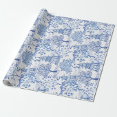 Pagoda Forest in Blue op White Cadeaupapier (Uitgerold)