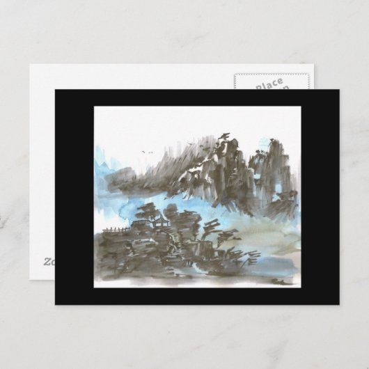 Pagoda in de bergen in het Zwarte Briefkaart (Voorkant / Achterkant)