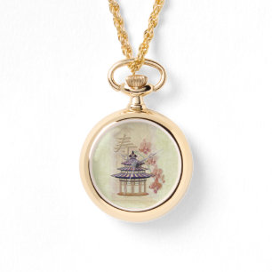 Pagoda Roos gemengd media-Orientaal Horloge