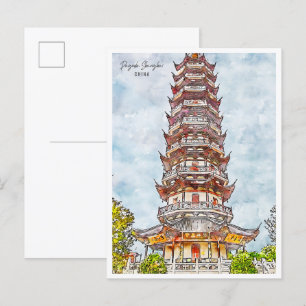 Pagoda Shanghai China vintage reis waterverf Briefkaart