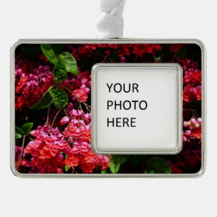 Pagode Bloemen Kleurig Rood en Roze Verzilverd Kader Ornament