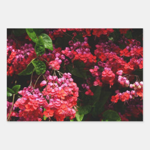 Pagode Bloemen Kleurrijk Rood en Roze Inpakpapier Vel
