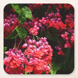 Pagode Bloemen Kleurrijk Rood en Roze Vierkante Kartonnen Onderzetter