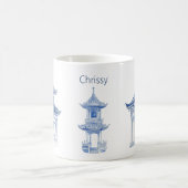 Pagode Chinoiserie Bleu et Blanc Café Mug (Centre)