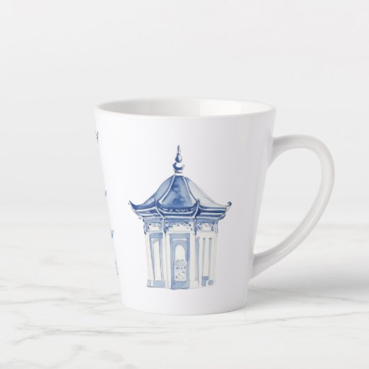 Pagode Chinoiserie Bleu et Blanc Latte Mug (Droite)