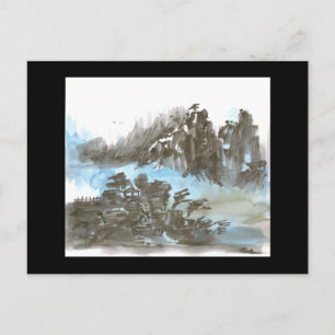 Pagode dans les montagnes en carte postale noire