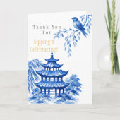 Pagode de chinoiserie bleue florale Merci (Devant)