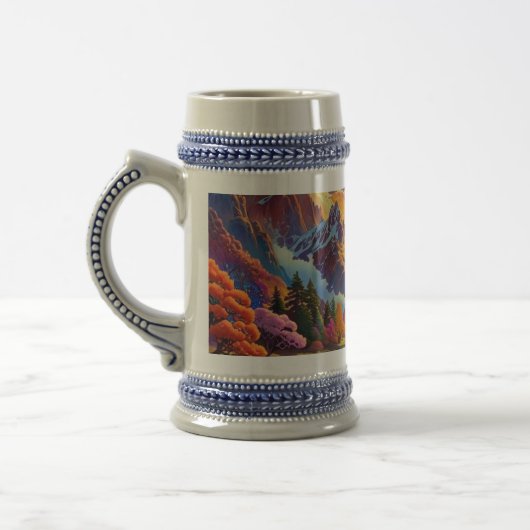 Pagode en gekleurd landschap bierpul (Links)